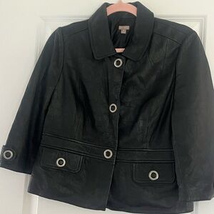 Halogen Genuine Leather 3/4 sleeve Black Jacket Sz M